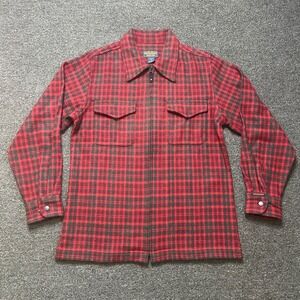 Vintage Woolrich Shirt Jacket Red Plaid Womens Small Wool Blend Zip Shacket Ruby